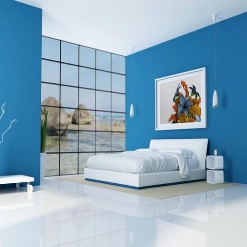 Bright blue walls with ocean view