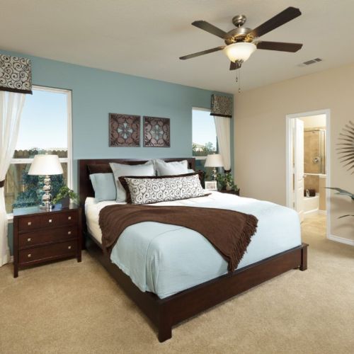 Light blue walls and neutral furniture