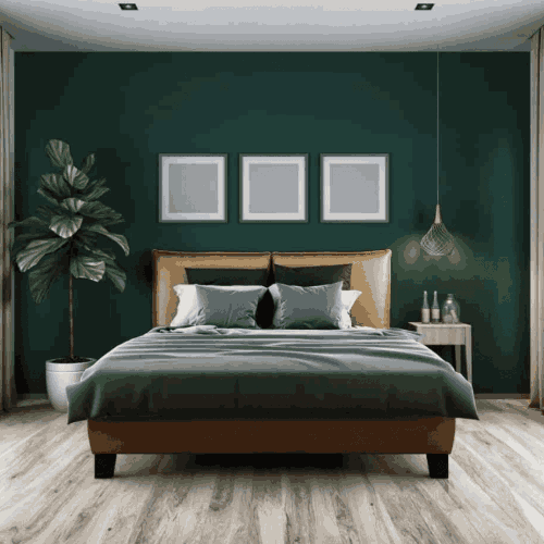Modern green wall with stylish bed